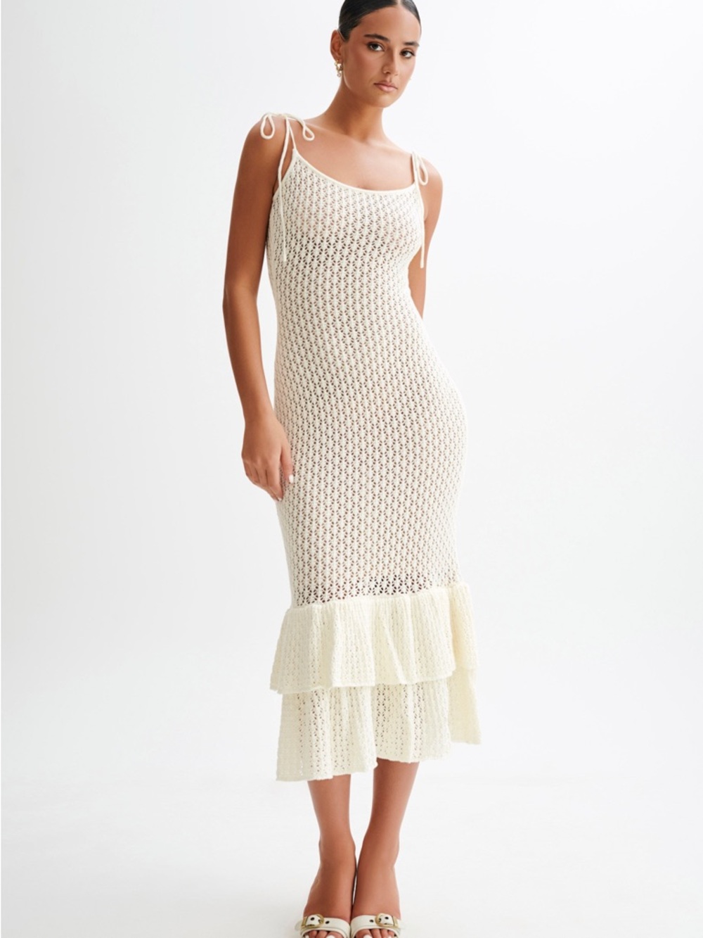 NWT Meshki Ivory Open-Knit Midi Dress